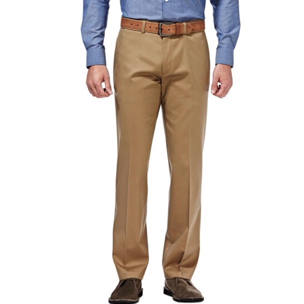 Haggar Chinos Cotton Twill Flat Front Straight Fit Khaki Pants Size 34W x 29L